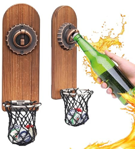 Vintage Holz Bieröffner,Flaschenöffner Wand Magnet mit Auffangbehälter | Bieröffner Wand mit Kronkorken Sammler,Bier Geschenke für Männer,Papa,Ehemann,Bierliebhaber,Bar Zubehör für Hause