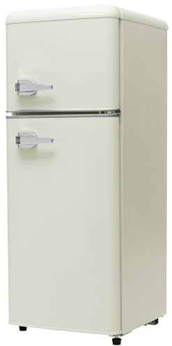 Vintagestil retro kylskåp – två-dörrars kyl-fryskombination, 92 L total kapacitet, 28 L frys, energiklass D, 116 kWh/år, kylintervall -27 °C till 13 °C, vit