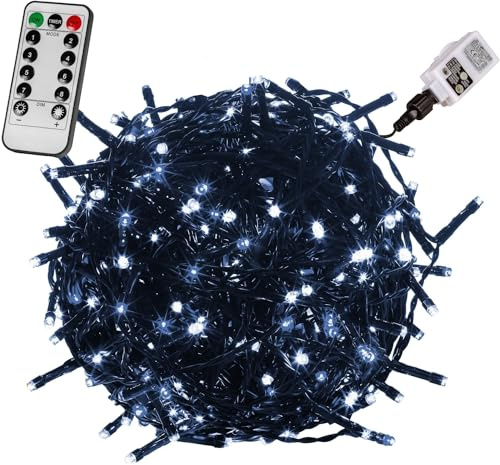 VOLTRONIC LED Lichterkette, IP44, Modell- und Farbwahl, 400 LEDs, Grünes Kabel, kaltweiß, Fernbedienung