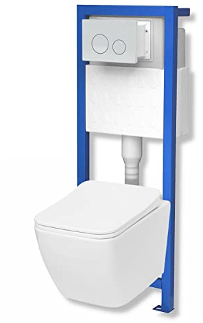 Domino Lavita Vorwandelement inkl. Drückerplatte + Wand WC LINO ohne Spülrand + WC-Sitz mit Soft-Close-Absenkautomatik (Drückerplatte OW) Toilette Komplett Sett WC