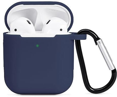 AKABEILA Cover AirPods Silicone, Custodia AirPods 2 in Silicone, Compatibile con Apple AirPods 2 & 1 Cover Custodia Protettiva Air Pods [LED Frontale Visibile] Moschettone Protettiva, Blu