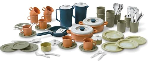 Dantoy Bio Kaffee & Essgeschirr Set 79-teilig aus Zuckerrohr – Teller, Tassen & Besteck | Rollenspiel für Kinder ab 2 Jahren | Schadstofffrei, spülmaschinenfest, hergestellt in Dänemark