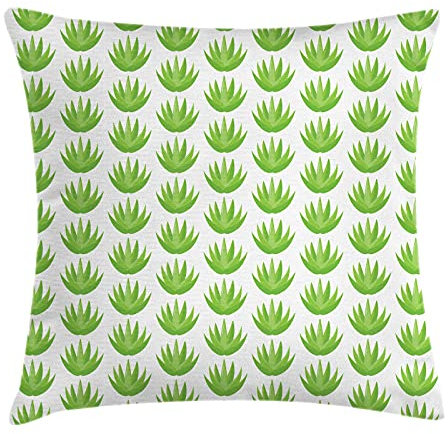 ABAKUHAUS Agave Kissenbezug, Exotische Kaktus-Anlage Motiv, Dekorativer Kopfkissenhülle mit Beidseitiger Druck, 60 x 60 cm, Weiß und Lindgrün