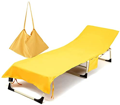 Morbuy Funda para Toallas para Tumbonas de Playa, Color sólido Funda para Silla de Playa de Microfibra con Bolsillos Laterales, para Tumbonas de Jardín, Piscina, Tomar El Sol (Amarillo)