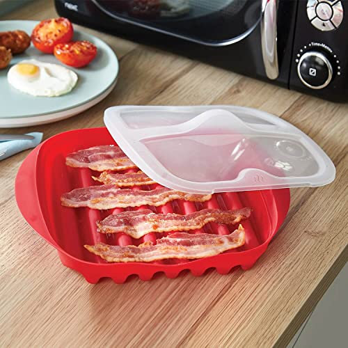 Coopers of Stortford - Microwave Bacon Crisper, Quick, Crispy-Cooked Bacon without the Mess - Microwave Bacon Cooker, Suitable as Bacon Storage Box for Fridge - 6.8cm 27.5cm x 24.5cm