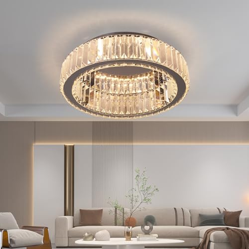 Vinilky Crystal Led Ceiling Light, Modern Chandelier Flush Mount Ceiling Lighting Lamp Fixture for Living Room, Dining Room, Kitchen, Bedroom, Hallway