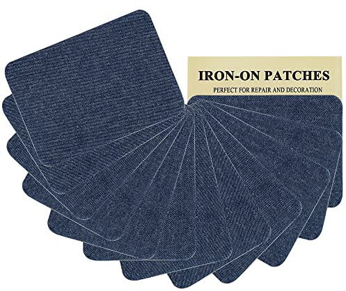 J.CARP Denim-Jeansflicken zum Aufbügeln für Jeans innen und außen, 100% Baumwolle mit starkem Kleber, blaues Reparatur-Dekorationsset, 12-teilig, Größe 7,6 x 10,2 cm, dunkel Blau