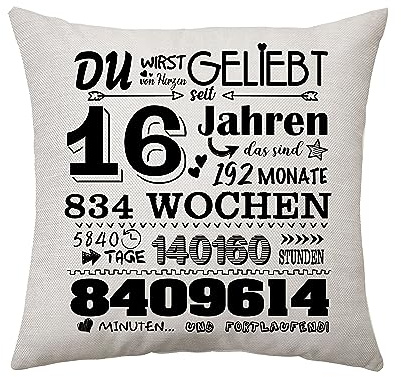 Aconesong 16. Geburtstagsgeschenk für Mädchen Junge Zierkissenbezüge Geschenk für Sie 16 Jahren Geschenke für Tochter Schwester Freund Geschenkidee 16. Geburtstag Deko Kissenbezug 45 x 45 cm (16th)