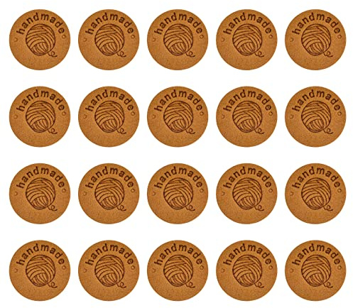 sourcing map 45Stk Handgemacht Leder Label 25mm Durchm Braun | Mikrofaser Leder, Nähen Geprägt Etikett Verzierung Häkeln Etiketten, Für Kleidung Hut Schals Basteln