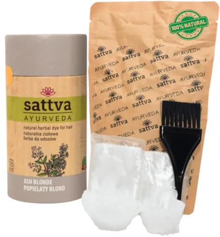 Sattva Ayurveda Henna Haarfarbe Aschblond ohne Gelbstich COSMOS, 150g | 2in1 Farbe & Pflege, kühle Aschblond-Reflexe, PPD-frei, ohne Ammoniak, 6 Kräuter, Ash Blonde, nicht für gebleichtes Haar