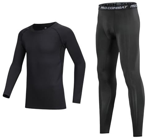 Stolpyzh Kids Boys Thermal Set Base Layer Set Girls Gym Sports Compression Suit,Long Black, 4-5 Years/Size 22