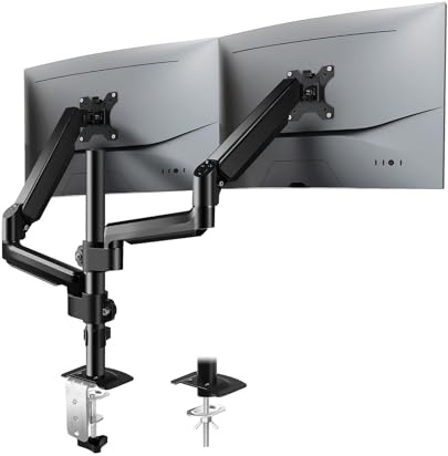 Kolohoso Monitor Halterung 2 Monitore für 13 bis 32 Zoll, Dual Monitor Arm mit Einstellbare Gasfeder, Bildschirmhalterung 2 Monitore mit 2-9KG Pro Arm, Monitorhalterung Höhenverstellbar, Schwarz
