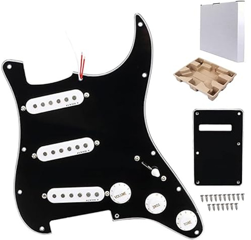 Ogdni Vorverdrahtetes Schlagbrett für Stratocaster, 3-lagig, SSS, vorverdrahtet, mit Alnico-V-Tonabnehmer, Humbucker, Stratocaster-Tonabnehmer für Strat-E-Gitarren, Ersatzteile (Black-132)