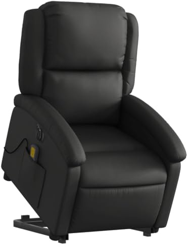 vidaXL Massagesessel, Sessel mit Aufstehhilfe Elektrisch, Relaxsessel mit Liegefunktion Vibrationsfunktion, Fernsehsessel Liegesessel Aufstehsessel, Schwarz Echtleder