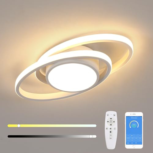 Mckalen Plafón Techo Regulable Salón, 39W 4387LM Lámpara LED Con Mando/APP, Luz Moderna Blanco 3000K-6500K Para Salón Dormitorio Cocina Comedor, 38.5CM