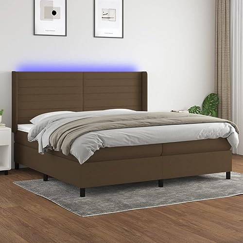 Boxspringbett mit Matratze & LED,Matratzenfundament,Plattform-Bettgestell,Lattenrost,Full Size Bed Frame,mit Scheren-Symbol – Sicheres Zuschneiden,für SchlafzimmerDunkelbraun 200x200 cm Stoff