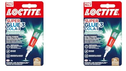 Loctite Super Glue-3 Gel Reposicionable, pegamento extrafuerte con tiempo extra para reposicionar, pegamento fuerte multiusos para reparaciones y manualidades, 3 g, transparente (Paquete de 2)