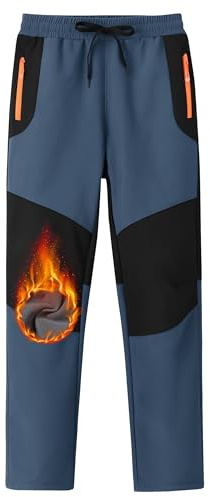 MoFiz Kids Fleece Lined Waterproof Softshell Pants Outdoor Snow Ski Pants Insulated Winter Hiking Pants Gray Blue 18-20