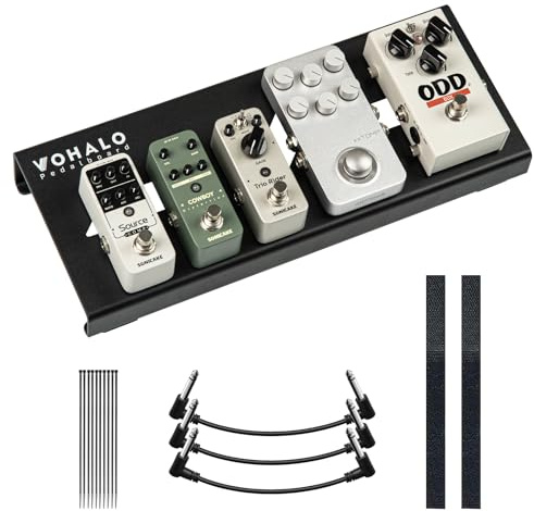 VOHALO Mini Guitar Pedal Board Case Aluminium Pedalboard | Gitarren Effektboard mit Pedal Tape, Kabelbinder, Patchkabel Schwarz