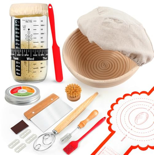 Joyyy Sourdough Starter Kit, Banneton Bread Proofing Basket, 8.5Inch Proofing Basket for Baking, Banneton Bread Baking Gift Set, Sourdough Bread Baking Supplies (Black)