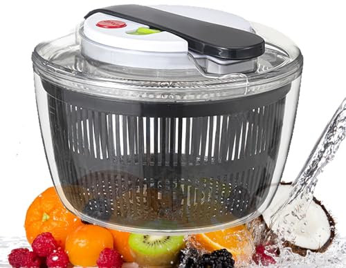 Glass Salad Spinner, Kitchen Salad Spinner, Vegetable Dryer Washer, with Dehydration Lid and Press and Rotate, Large Capacitylettuce Spinner Fruit Washer，for Greens, Herbs, Berries, Fruits