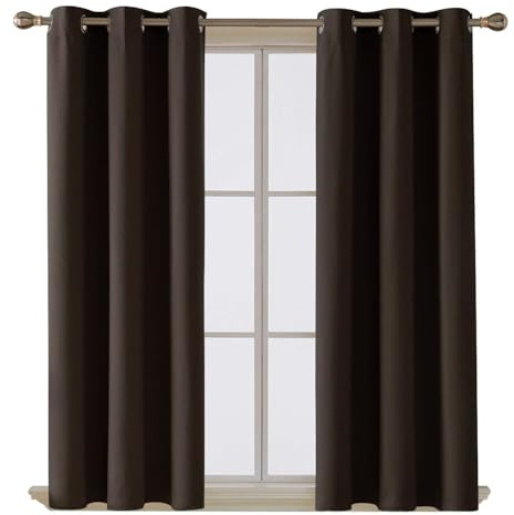 Thermal Blackout Curtains - Energy Efficient, Light Blocking, Insulated Window Drapes - (167cm x 213cm) - (BROWN, W 66 x L 84)