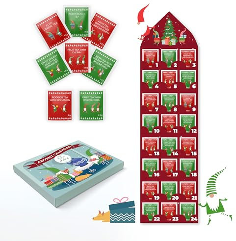 Acorus Elfin Tea Advent Calendar 2025 Women and Men, 24 Advent Calendar Tea Bags Individually Wrapped for Christmas Countdown, Fruit and Herbal Tea Advent Calendar 2025, 8 Christmasy flavors