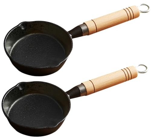 Alipis 2pcs Cast Iron Sauce Bowl Small Sauce Pan Pot Lid Melting Pot for Milk Oil Butter Candy Cheese Wax Wood Handle