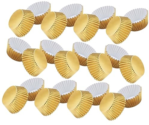 SHOWERORO 200pezzi Pirottini in Alluminio Per Cupcake Stampi Per Dolci Standard Contenitori Per Snack Festa Per Compleanni Matrimoni e Shower Colore Oro Chiaro