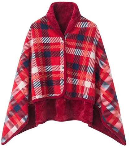 KBOPLEMQ Poncho, invernale, caldo, mantello da donna, in flanella, in pile, morbido spessore, aperto, a quadretti, per ufficio, casa, per donne, ragazze, antivento, giacca invernale oversize