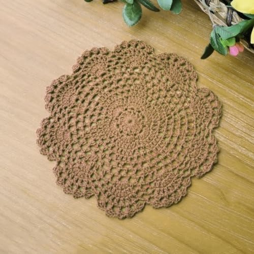 Blausky 6 Stück Runde Bestickte Tischmatte,Häkeldeckchen,Spitzendeckchen Tischset Kleine Häkeln Tischläufer Baumwolle Untersetzer,Tischdecken für Tassen Schalen Teller Vasen Antike,20 cm,Kaffeefarbe