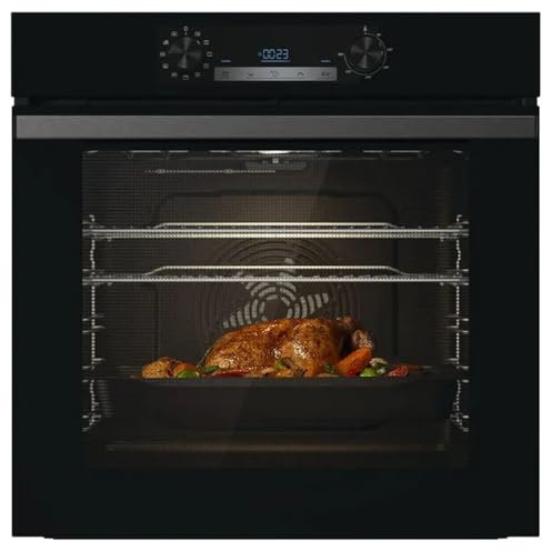 Hisense BI62220AB - Forno multifunzione, 2 manopole Push Pull, cavità 61l, 7 funzioni, AcquaClean, funzioni di cottura versatili, 2 vetri, area di cottura extra large, 250°, Classe A