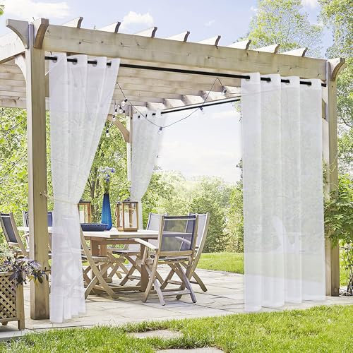 PONY DANCE Tenda Bianca con Anelli Impermeabile Tende Camera da Letto Moderna Decorazione Voile Curtains per Interni Trasparenti 2 Pezzi L 137 x A 274 cm