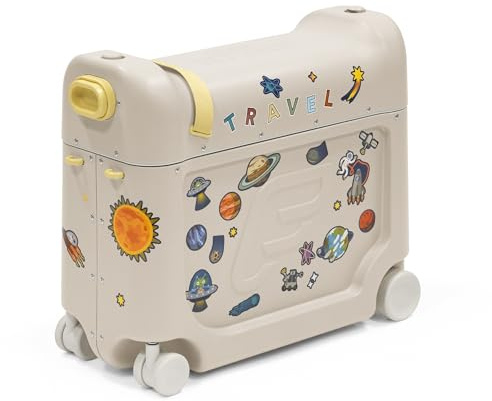 Stokke JetKids BedBox, Moonglow White - Valigia cavalcabile per bambini dai 2 ai 7 anni (fino a 35 kg) - Si trasforma in letto - Include materasso, adesivi decorativi e cinghia di trasporto regolabile