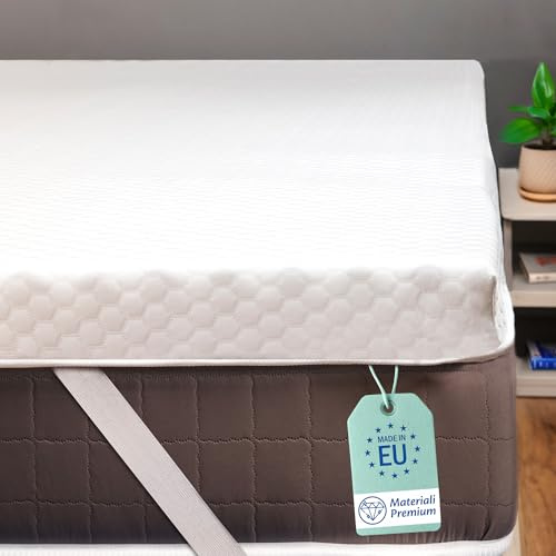 Topper Matrimoniale 160x190 Alto 4 cm Correttore in Foam per Materasso con Federa in Tessuto Antiacaro Sfoderabile e Lavabile e Materiale Antiscivolo per Letto e Divano Letto per Sonni Migliori