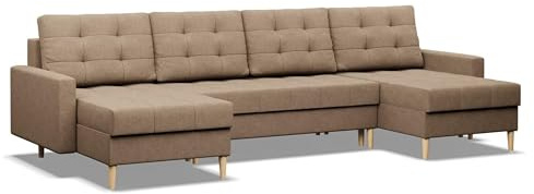 Mebligo - Ecksofa mit Schlaffunktion und Bettkasten Elma, U-Sofa, Braun (Lux 2), 294 x 140 x 88 cm