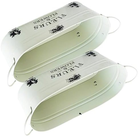 HANABASS Maceta de Hierro Retro Ovalada 2 Piezas para Suculentas y Decoración de Jardín, Macetero Metálico Vintage Doble Asa para Interior y Exterior