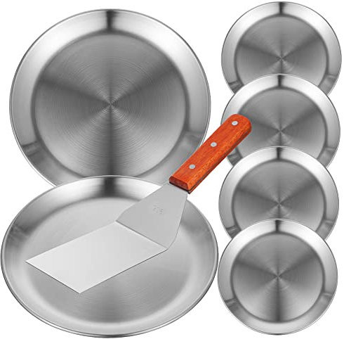 HOLIDYOYO Plaque à Pizza Ronde en Acier Inoxydable, Lot de 6 pour Four