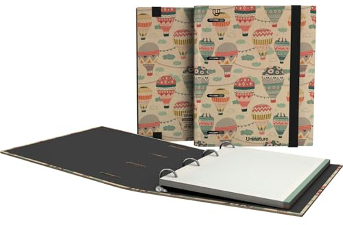 Unipapel - Ökologischer Ordner mit 4 Ringen, A5, inklusive Ersatzmine, 90 recycelte Blätter, 90 g, kariert, 5 x 5 Farbbänder, Uninature Design Kappadokien, FSC Recycled 100%, Ordner
