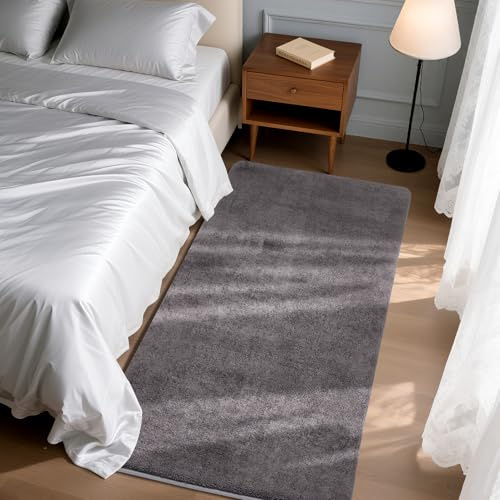 Puremy Rugs Living Room, Runner Rug for Hallway Non Slip Soft Carpet Fluffy Rug for Bedroom Kitchen Kids' Room, Washable Bedside Rug, 80x150cm, Dark Gray