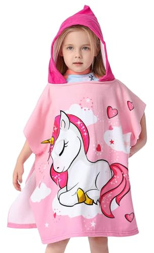 MLPKOI Hooded Poncho Towels for Kids, Unicorn Beach Changing Robe Bath Towel Soft Quickly Dry Kids Poncho for Bathroom Swimming Pool Travel 3-10 Years Old