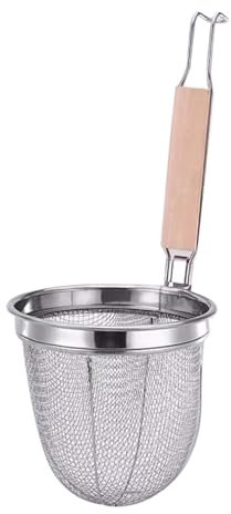 Passoire en acier inoxydable avec manche en bois, passoire à mailles fines pour pâtes et raviolis Tja783 (Silver, 35x14cm)