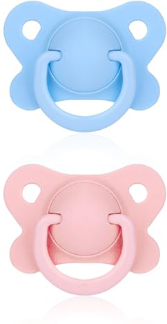 2pcs Fashion Adult Pacifiers Set, Soft Plastic Age Regression Pacifier for Anxiety Relief & Sleep Aid Cute Design Extra Large Size Nipples for Adults (Blue, Pink)