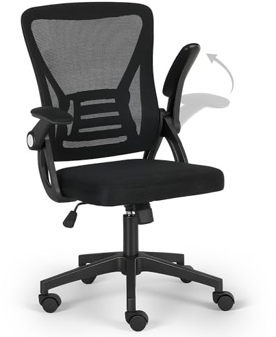 AUNEK Silla de Oficina Ergonómica con Reposabrazos Abatibles 90°, Respaldo Lumbar Ajustable, Altura Regulable, Asiento Acolchado y Ruedas Giratorias, Silla Escritorio Cómoda para Hogar y Oficina