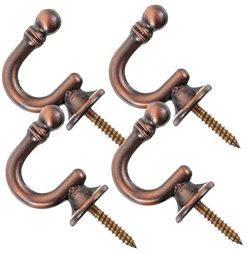 UKCOCO Ganchos para Cortinas Metálicos Cabeza Redonda y Soporte Tipo U, De Aleación De Zinc En Color Rojo Cobre Antiguo, Montaje En Pared, 4 Unidades, para Decoración y Sujeción Interior