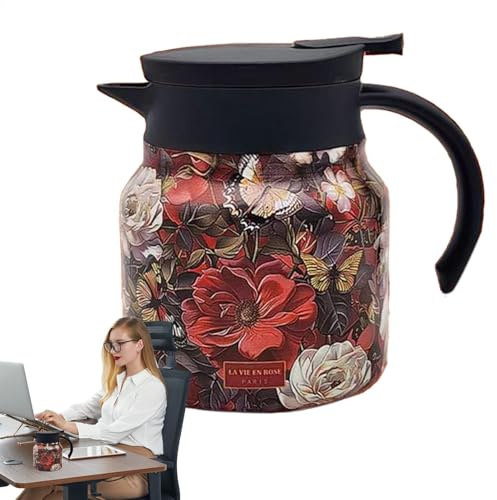 Tetera Floral, Jarra de Acero Inoxidable, Cafetera Térmica, Jarra de Agua Caliente, Dispensador de Bebidas, Dispensador Térmico de Café, Cafetera de 800 ml, Jarra Floral para Café,