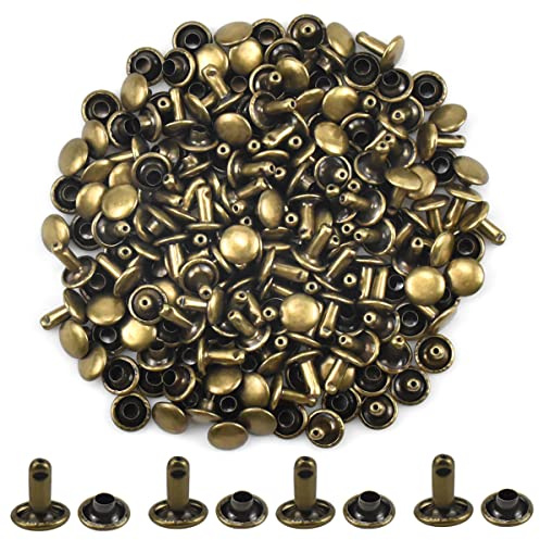 100 Stück Leder Hohlnieten Doppelkappen Metallnieten Tubular Ohrstecker in Bronze für DIY-Handwerk, Taschen, Schuhe, Gürtel, Lederreparaturen und Dekoration, 8 × 8 mm