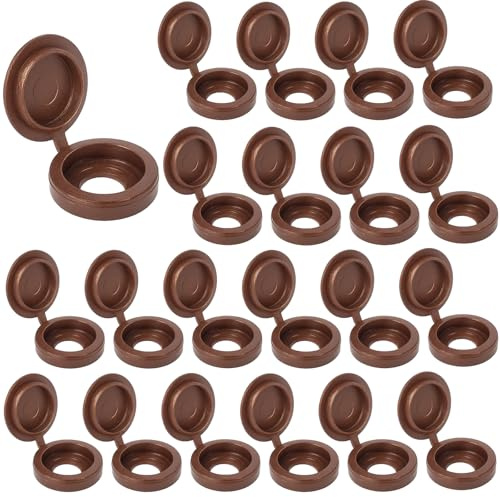 LICQIC Screw Cover Caps, Plastic Hinged Screw Cover Caps, 50 Brown | Small Screw Caps for M4 - M6 Screws