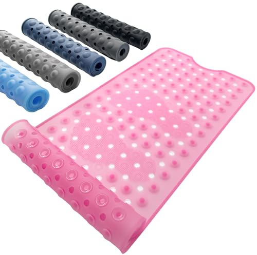 Rutschmatte Badewanne 90 x 40 cm, Badewanne Antirutschmatte, Große Abflusslöcher Badewannenmatte Kinder, Duscheinlage rutschfest Maschinenwaschbar aus Weichem Silikon, Klares Rosa