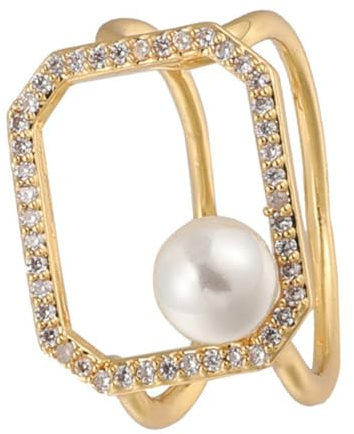 ibasenice Verstellbarer Offener Perlenring mit Funkelndem Strass Schmuck für Frauen Mädchen Eleganter Goldfarbener Ring Geschenk Zubehör